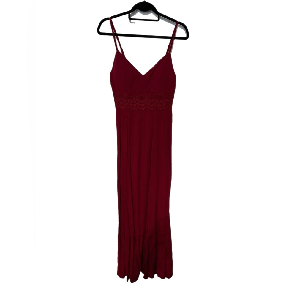 NWT Lily Rose Burgundy Maxi  Dress - Swiss Dot, Crochet Trim  (Size M)